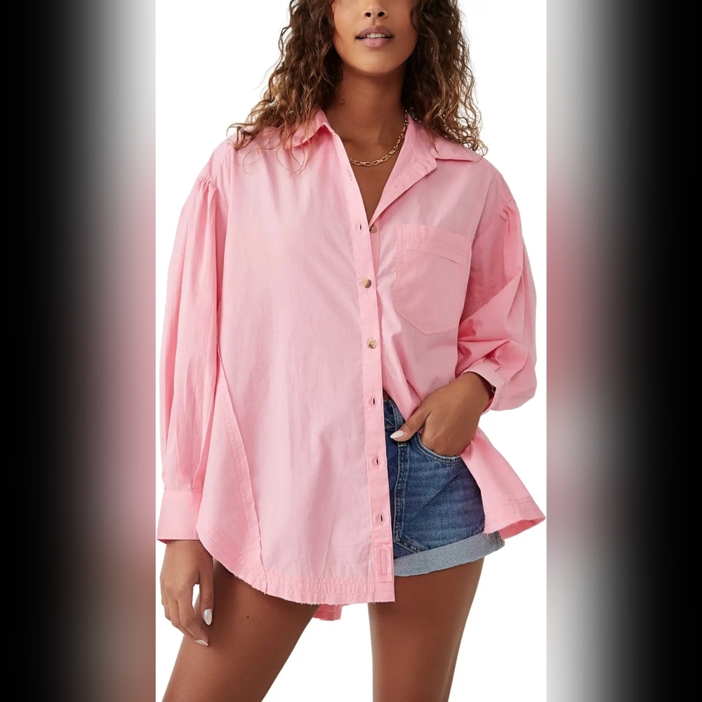 Free People- “We The Free” Happy Hour Solid Poplin Button Down Shirt